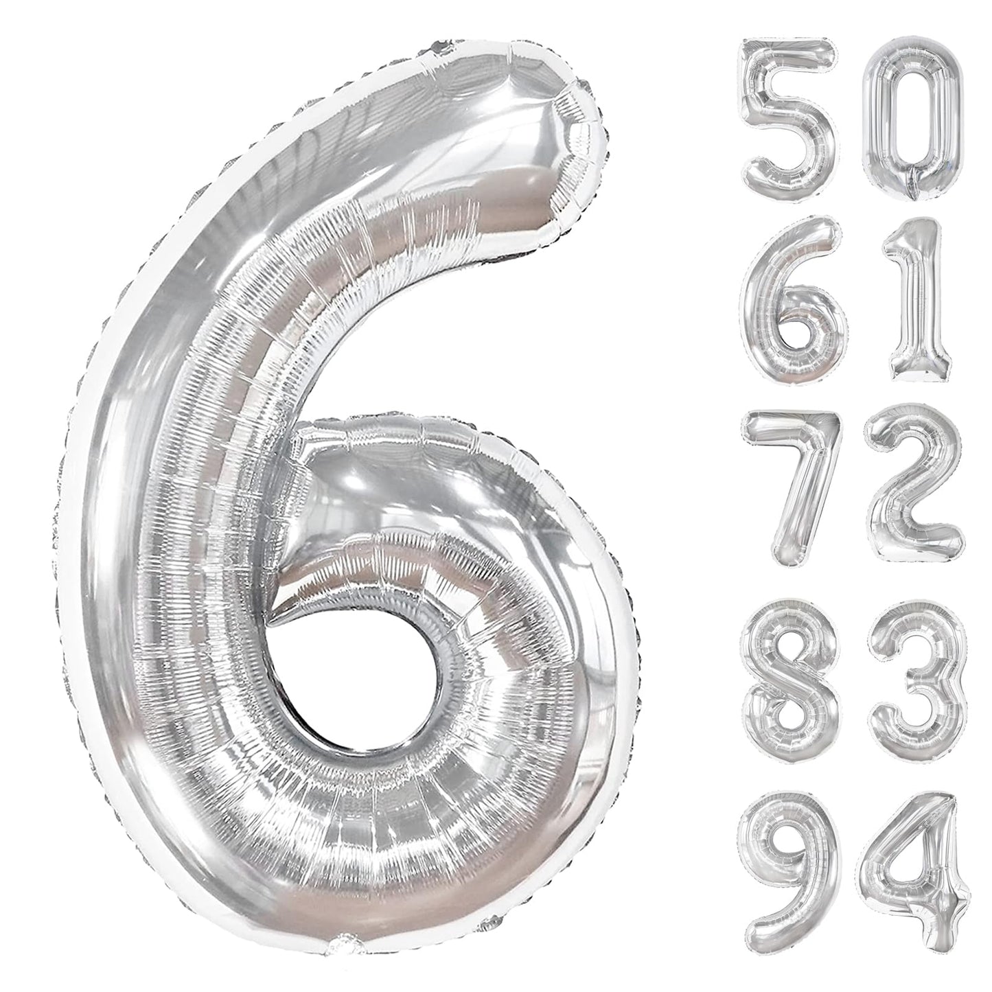 Silver 6 Balloon, Number Balloons 40 Inch, 6th Balloons for Birthday Decorations, Silver Party Supplies 6 Birthday Balloon, Number 6 Balloon