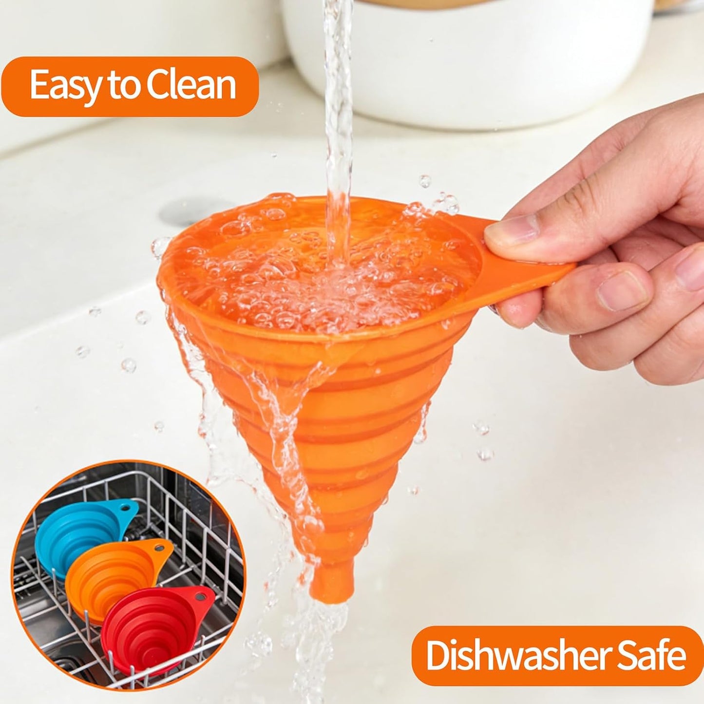 Skiennix 4-Pack Kitchen Funnel Set - Foldable Silicone Collapsible Funnels for Easy Liquid Transfer