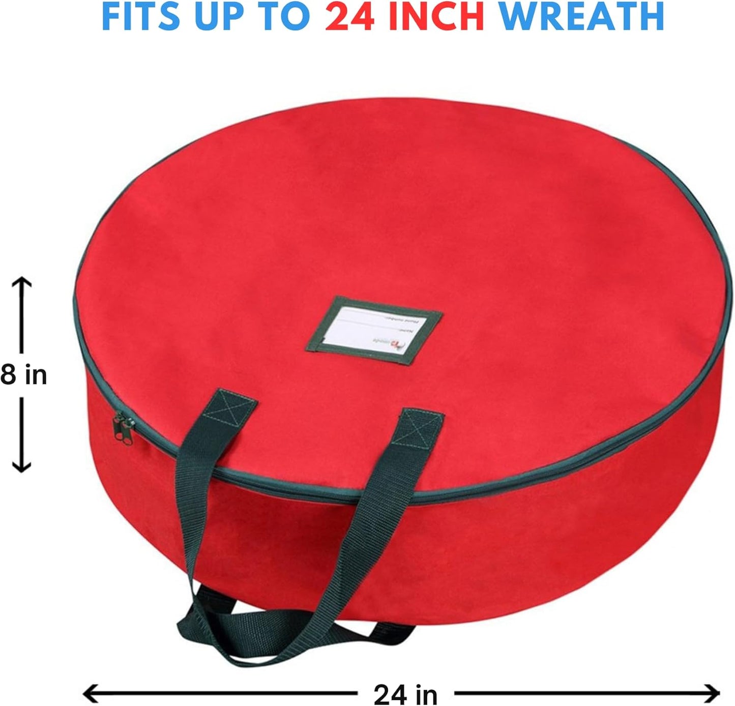 Primode Christmas Wreath Storage Bag - Heavy Duty 24" Container with Handles - Durable 600D Oxford Polyester (Red)