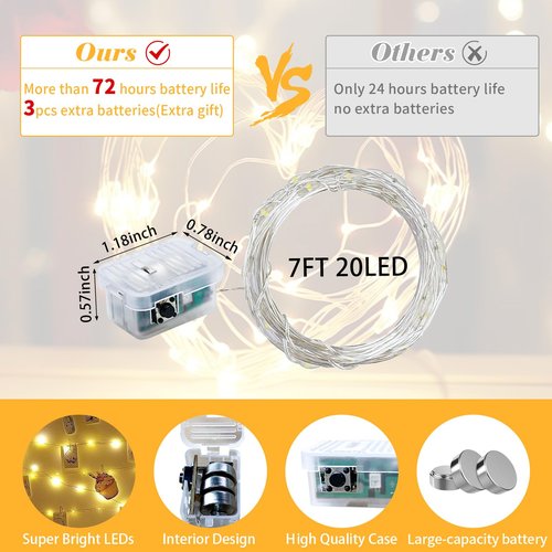 chzk 8 Pack Fairy Lights 7Ft 20 LED Twinkle String Lights 3 Modes Battery Operated Waterproof Firefly Starry for Mason Jar Wedding Birthday Party Table Centerpieces Bedroom Christmas,Warm White