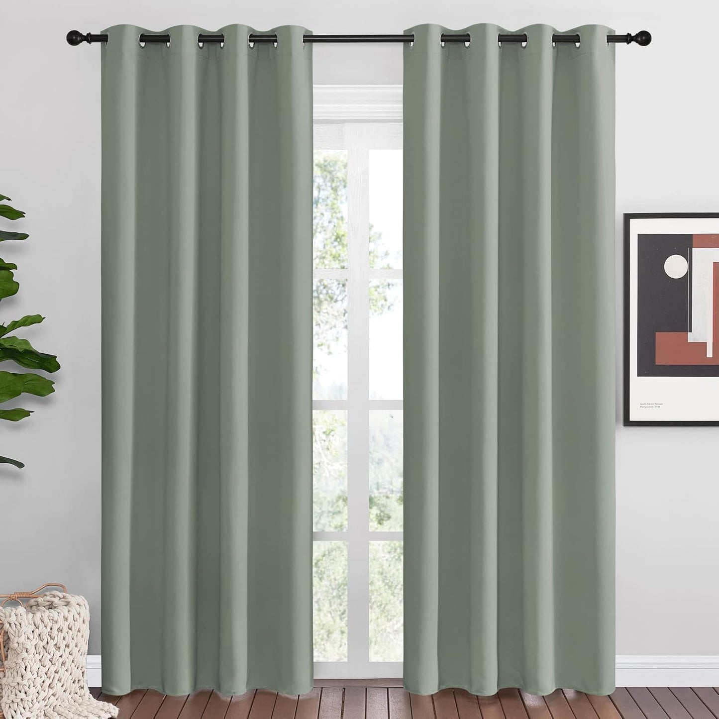 NICETOWN Greyish Green Blackout Curtains - 86" Long, Sound Reducing & Heat Blocking | 55" Wide, 2 Panels