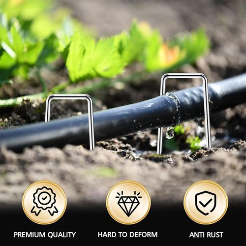 HOOPLE Heavy Duty Galvanized Landscape Staples - 100 Pack of 6 Inch Garden Stakes for Securing Fabric & Hoses