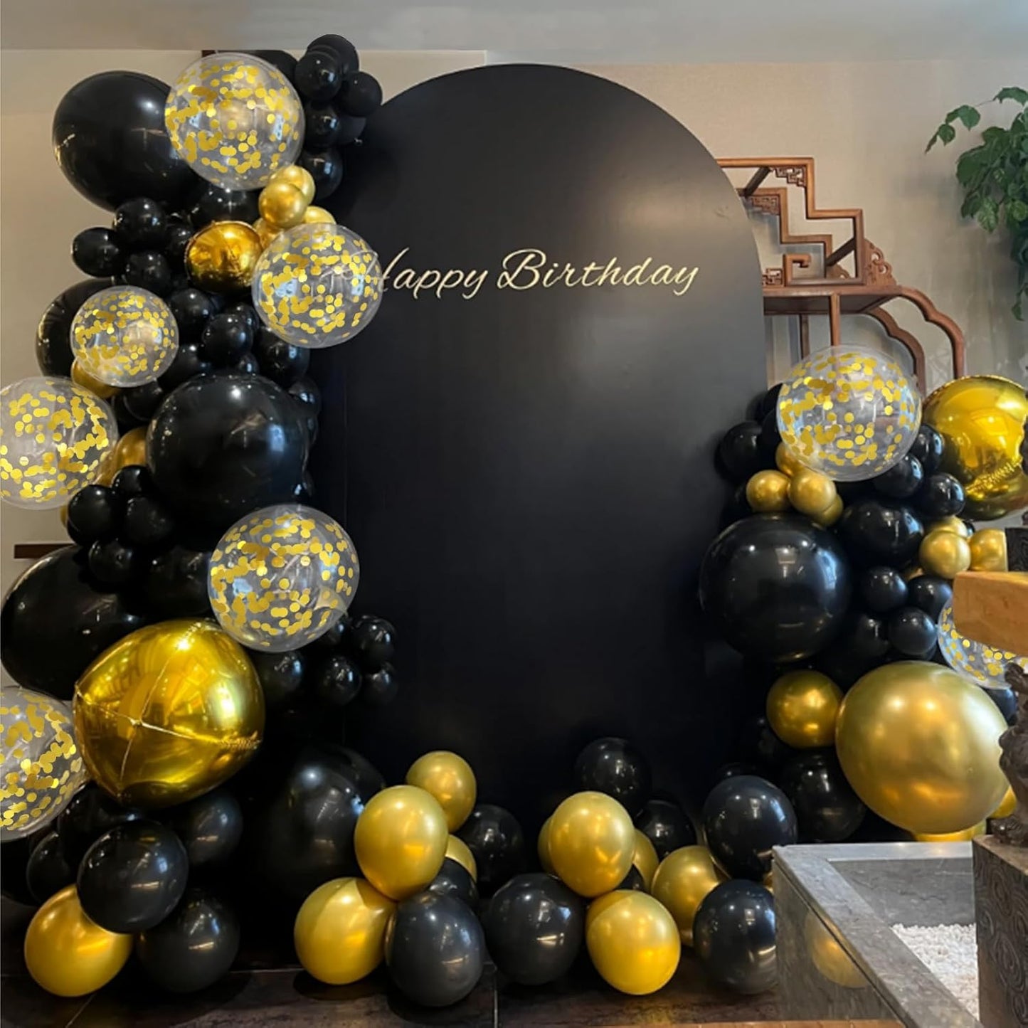 Skiennix 12-Inch Black and Gold Balloons - Metallic Latex for Birthday, Graduation & New Year's Eve Celebrations
