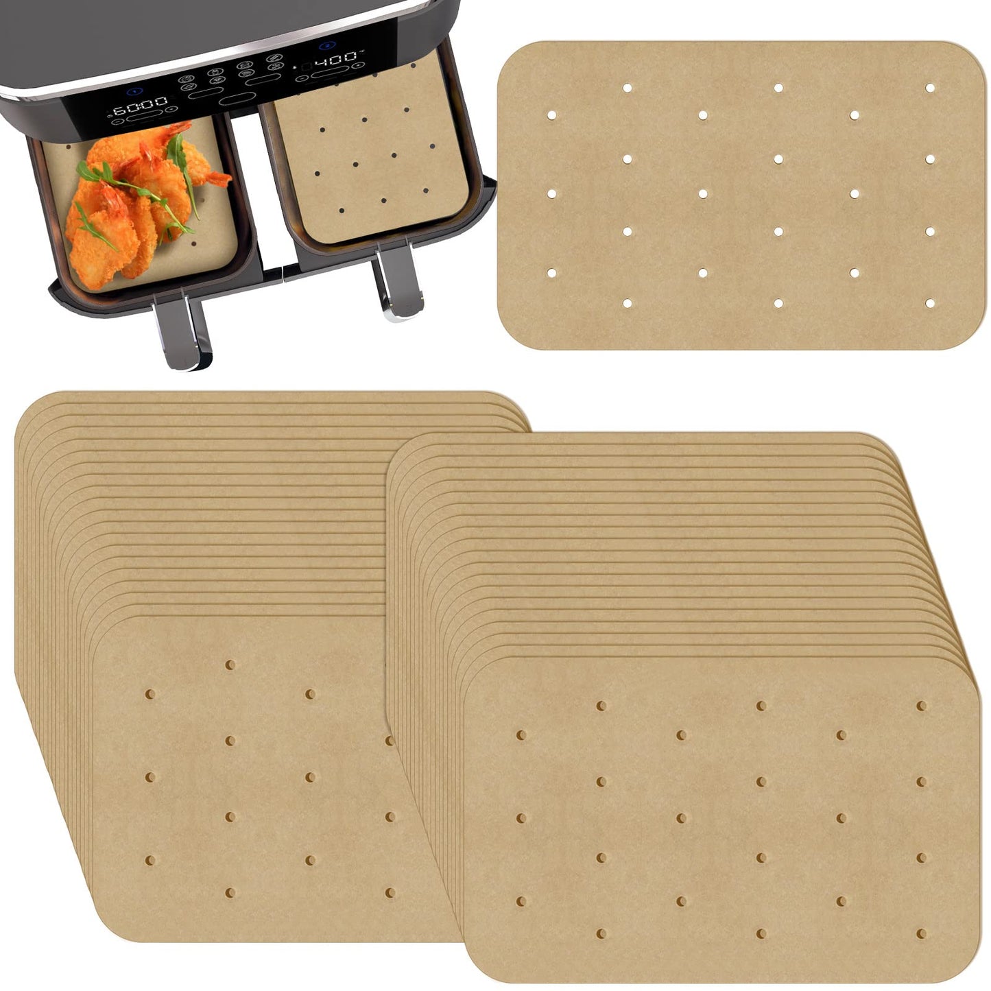 Air Fryer Parchment Paper Liners 200 Sheets - Disposable Liners Compatible With Ninja Foodi, Rectangle Perforated Baking Paper for 8 Quart 6-in-1 Dual Basket Accessories