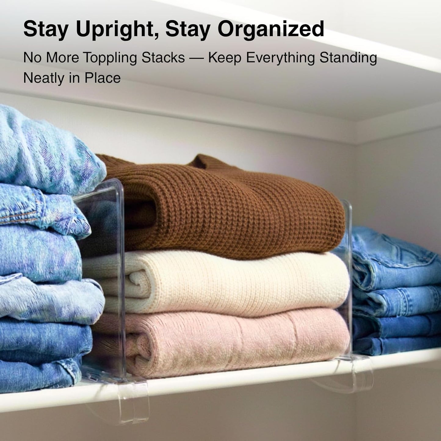 SortNStore Shelf Dividers - Acrylic Purse Organizer for Closet | 16-Pack Handbag & Clothing Storage