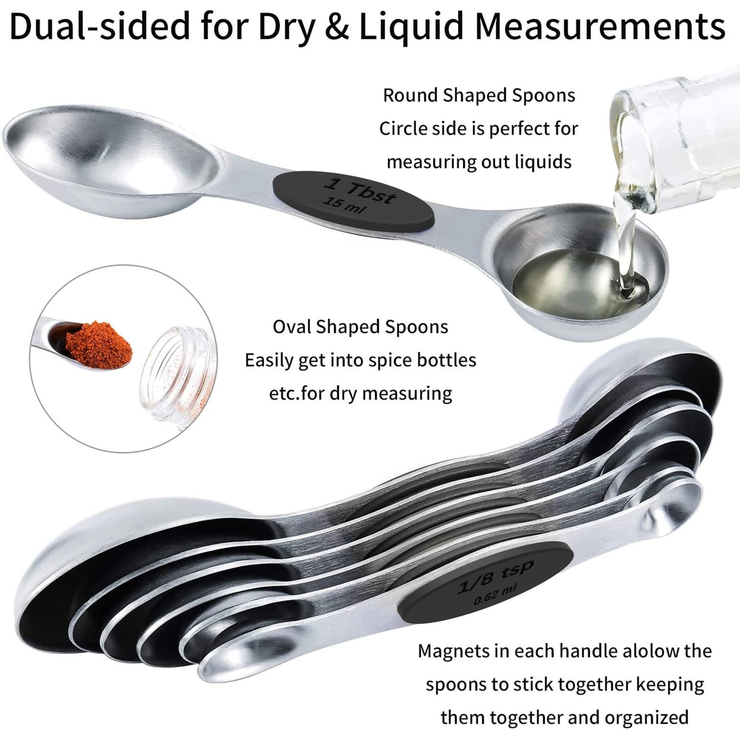 TILUCK magnetic measuring spoons set and measuring cups, stainless steel measuring cups, 6 double-sided stainless steel measuring spoons & 1 leveler (13)