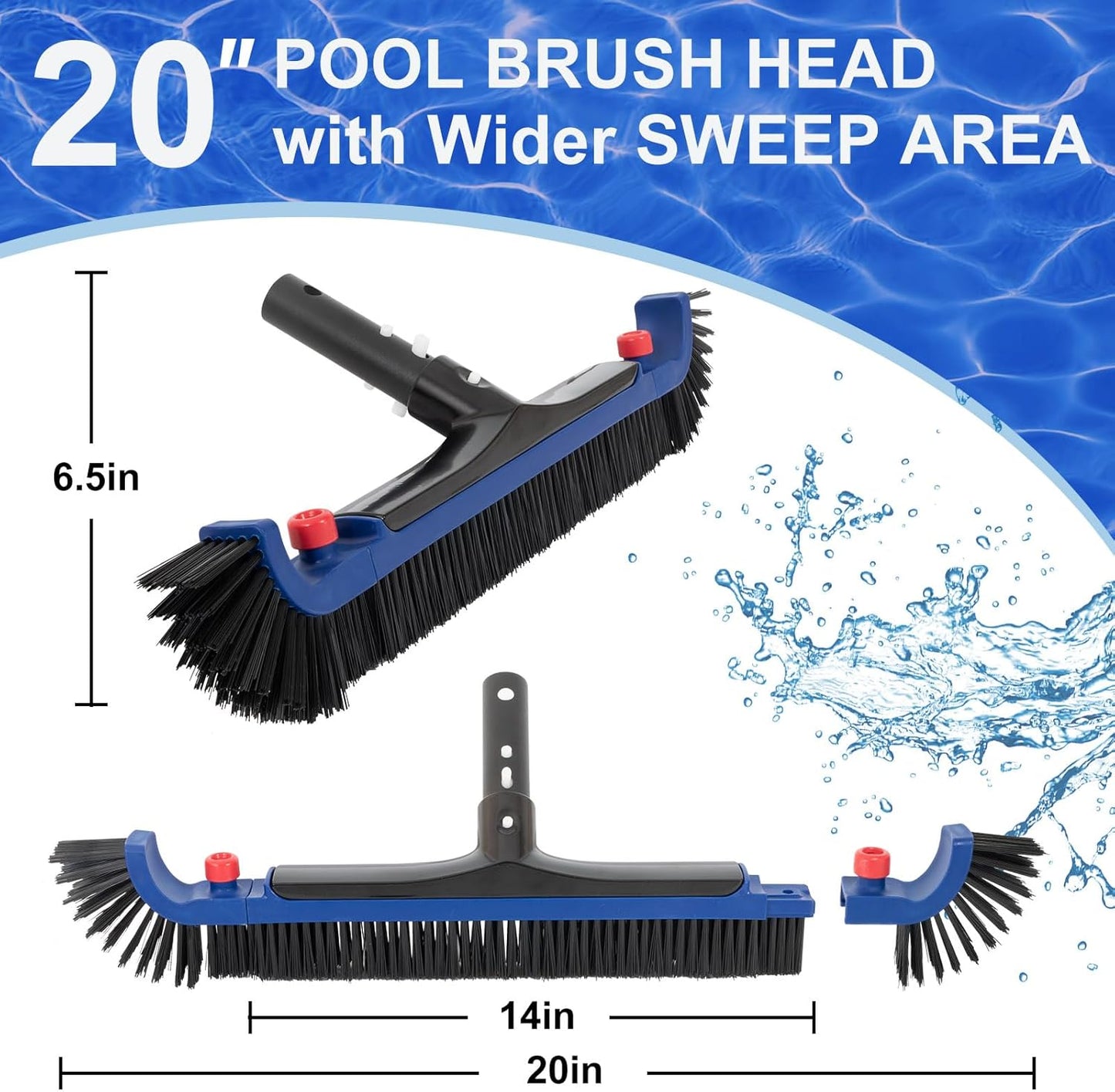 POOLAZA 20'' Curved Pool Brush - Heavy-Duty Brush Head with BPT Bristles for Inground Pools