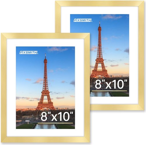 FIXSMITH 8x10 Picture Frame Set of 2 - Gold Collage Frames for Tabletop or Wall Display | HD Plexiglass