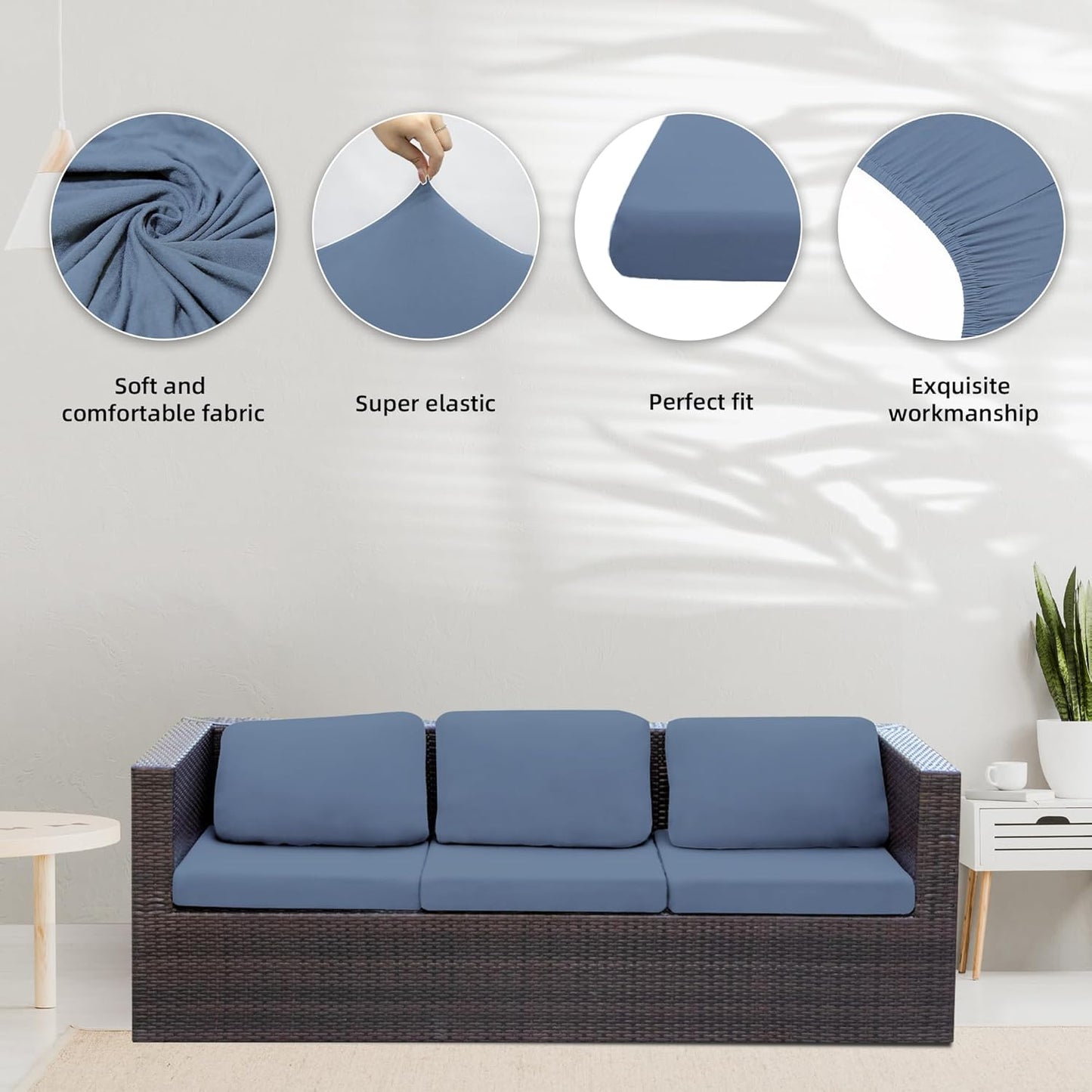 Skiennix 8-Piece Stretch Patio Cushion Covers - Washable Outdoor Sofa Slipcovers | Grey Blue