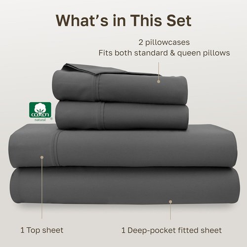 California Design Den Queen Sheet Set - 100% Cotton, 400 Thread Count, Silky Smooth Sateen, Deep Pockets - Grey