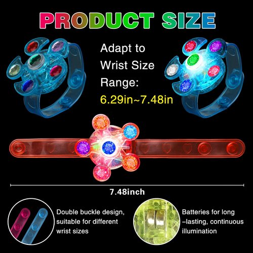 BSTDECOR Glow in The Dark Party Favors for Kids-14 Pack LED Light Up Fidget Spinner Bracelets, Birthday Gifts Treasure Box Toys Classroom Prizes Goodie Bags Stuffers Easter Basket Stuffers