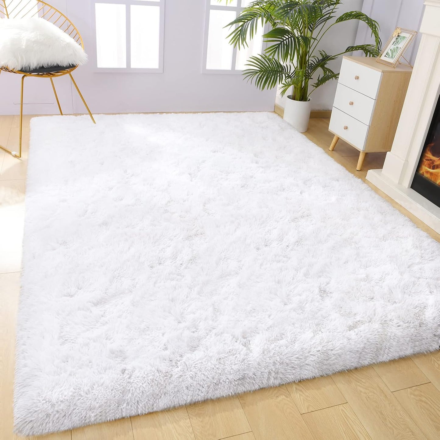 Vocrite Large Fluffy Rug for Bedroom, 5x8 Feet, Shaggy White Shag Area Rug for Living Room, Non-Slip Fuzzy Faux Fur Carpet, Plush Soft Rug for Nursery Classroom Playroom Dorm Home Decor
