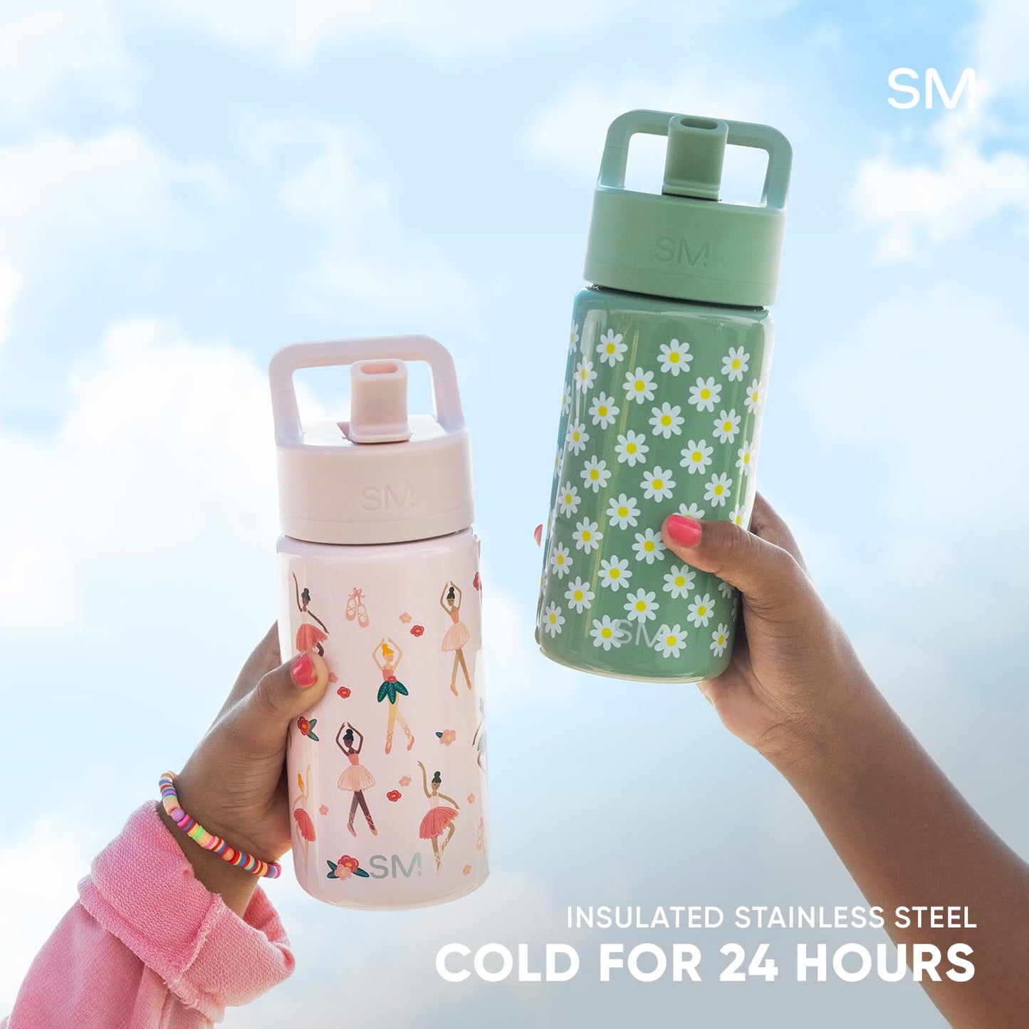 Simple Modern Kids Water Bottle with Straw Lid | 14oz Insulated Stainless Steel Kids Tumbler & Spill Proof Toddler Cup for School, Girls, Boys | Summit | Sports Balls