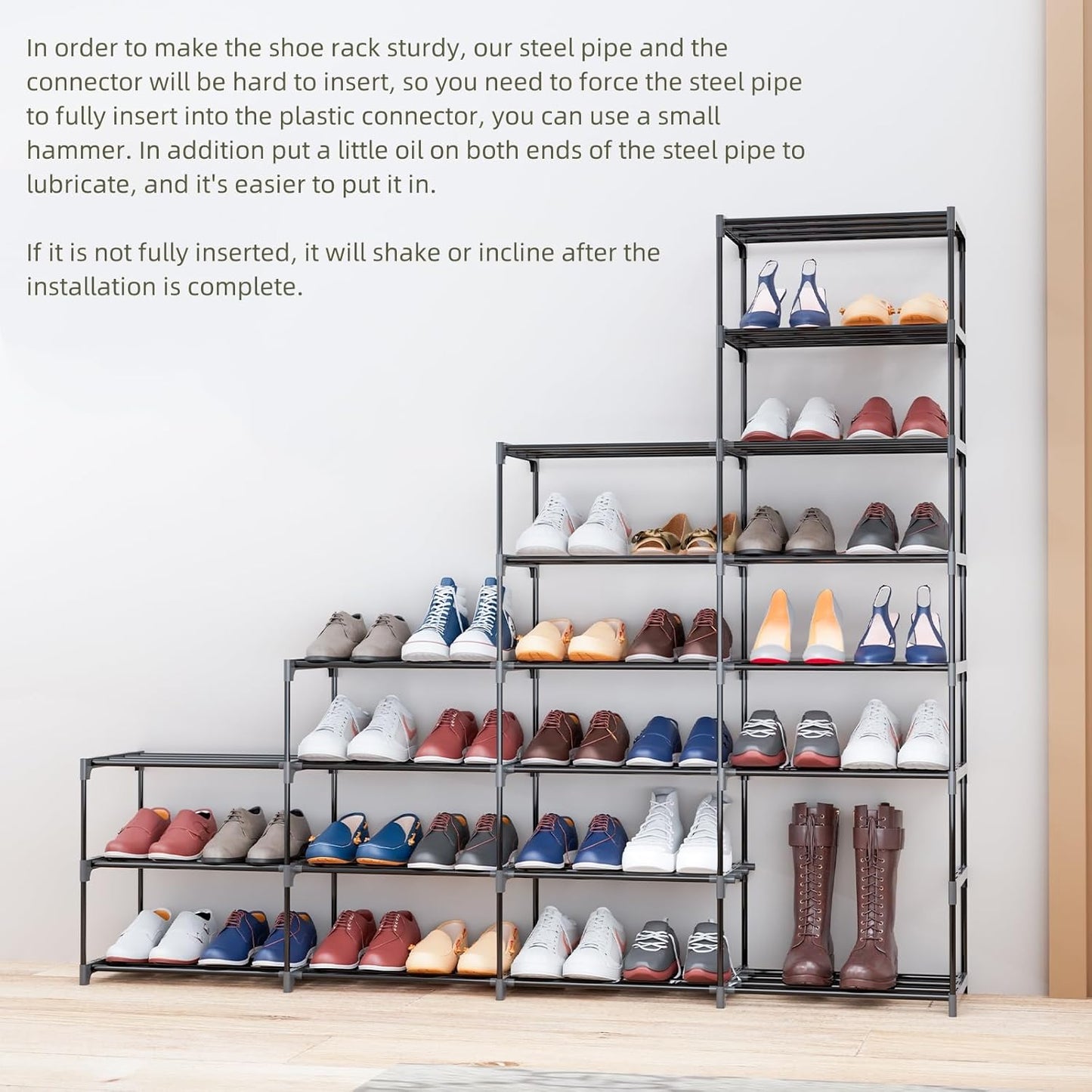 SMILHELTD Large Shoe Rack - 8-Tier Storage Unit for 64 Pairs | Heavy Duty, Customizable Height, Space-Saving Design (66.1" W x 49.2" H)