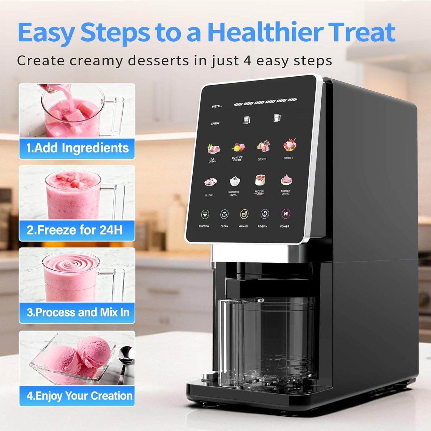 Skiennix Ice Cream Maker - 10-in-1 Frozen Treat Machine for Gelato, Sorbet & Smoothie Bowls | 20 oz Capacity