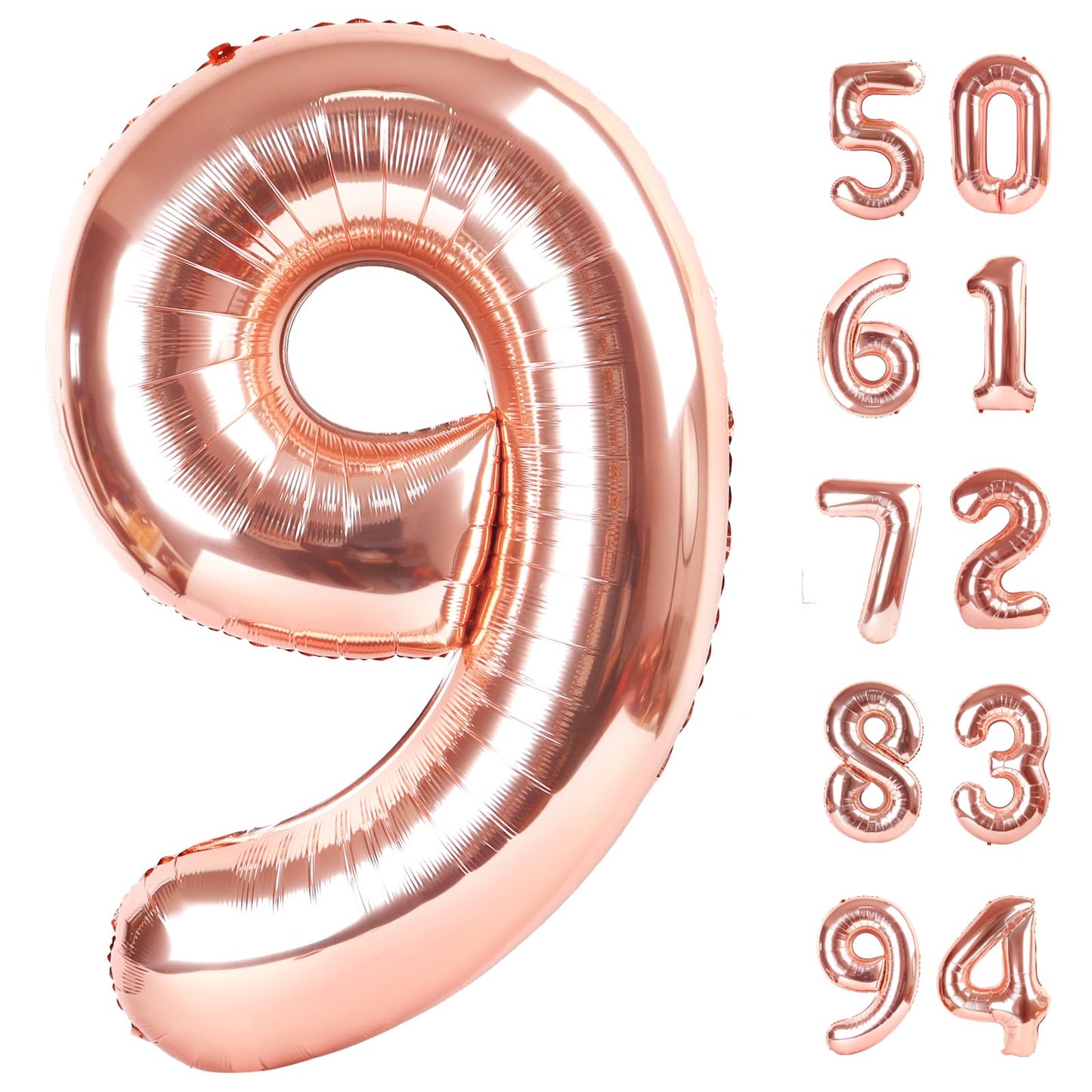 Rose Gold 9 Balloon, Number Balloons 40 Inch, 9th Giant Birthday Decorations for Boys Girls, 19th 29th Party Decorations Supplies, Number 9 Balloon