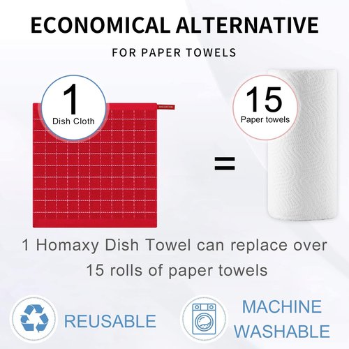 Homaxy 100% Cotton Terry Kitchen Dish Cloths, Ultra Soft and Absorbent Dish Towels for Kitchen, Suitable for Drying and Washing Dishes, 8 Pack, 12 x 12 Inches, Red
