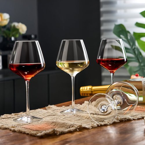 Haoxishui Burgundy Wine Glasses Set of 4-16oz Hand Blown White & Red Wine Glasses, Clear Lead-Free Glassware for Women, Men, Wedding Gifts & Birthday