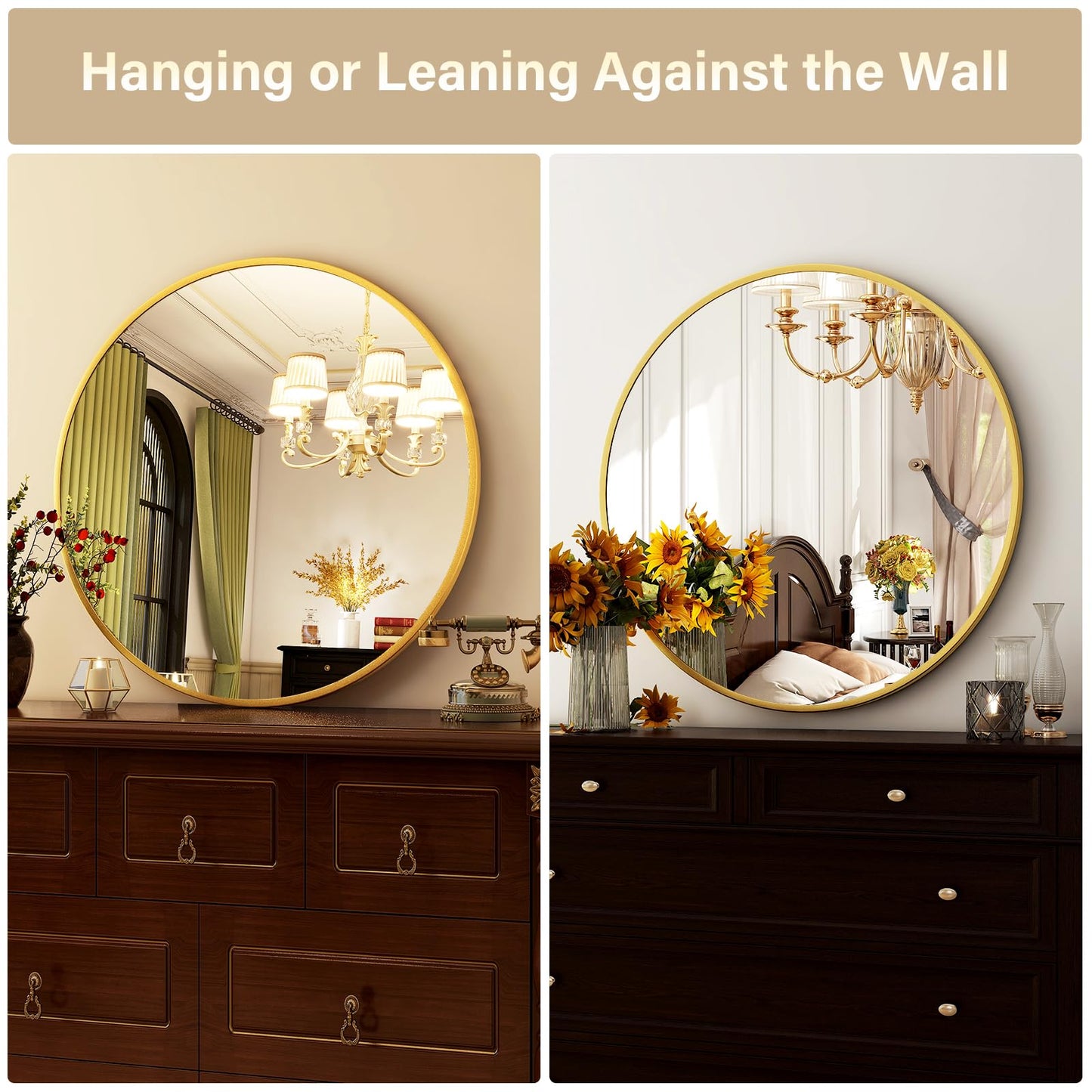 HARRITPURE Round Mirror 30 Gold Wall Mounted Circle Mirrors Vanity Mirror with Brushed Aluminum Alloy Frame Modern Decoration for Bathroom, Living Room, Vanity, Bedroom, Entryway