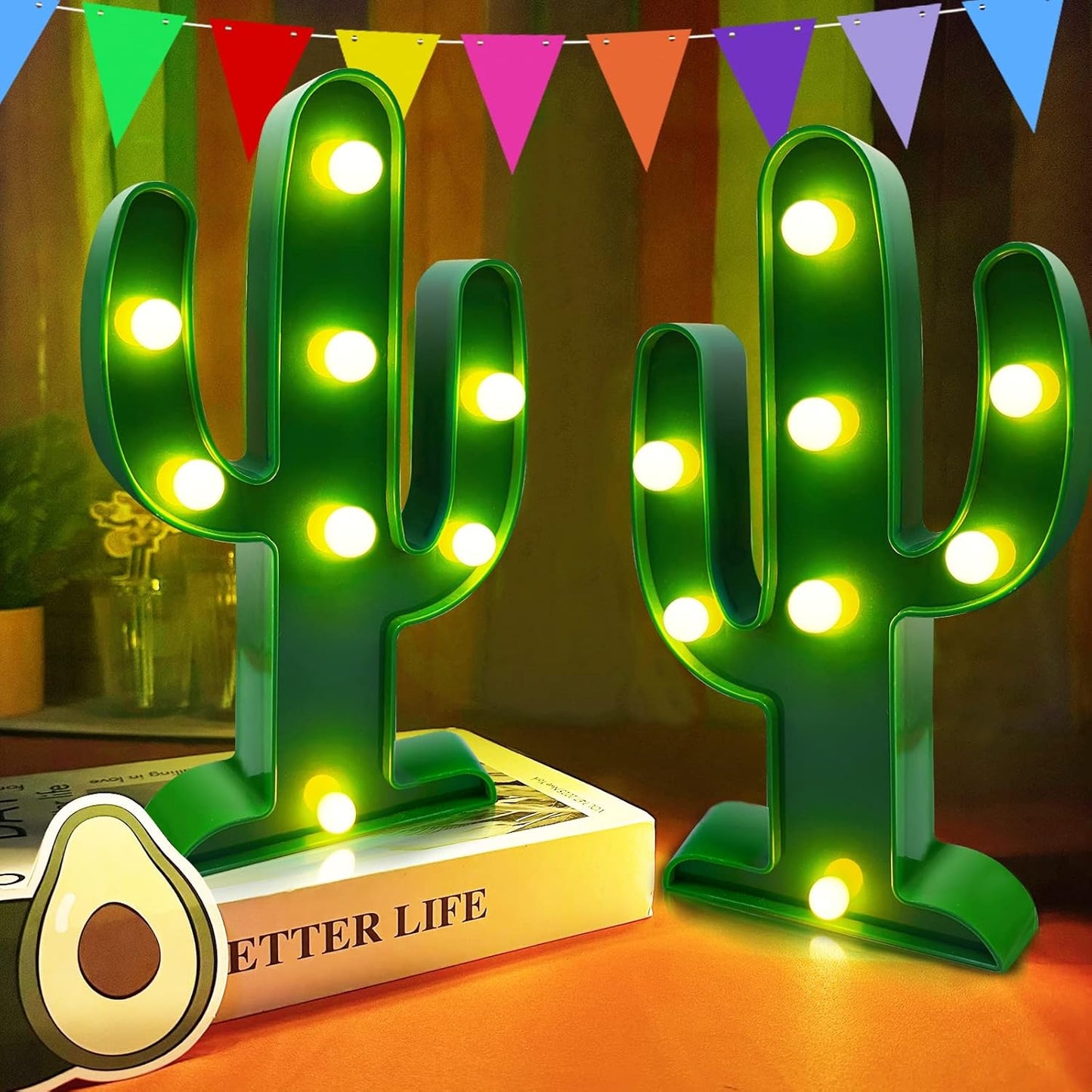 LED Cactus Light by Extra Large | 2-Pack Cute Night Lamp for Cinco de Mayo Decorations - 10 x 5.5 Inch