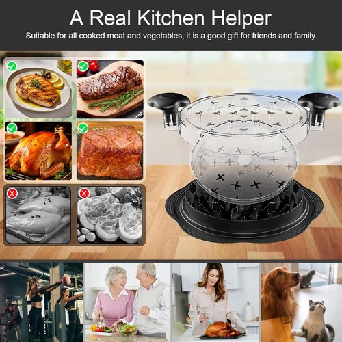 Chicken Shredder Large Chicken Breast Shredder Tool Twist with Brush, Visible Meat Shredder Machine, Strong Anti-Slip Strip, Ergonomic Handle, Removable middle tray, Suitable for Pork Beef Chicken