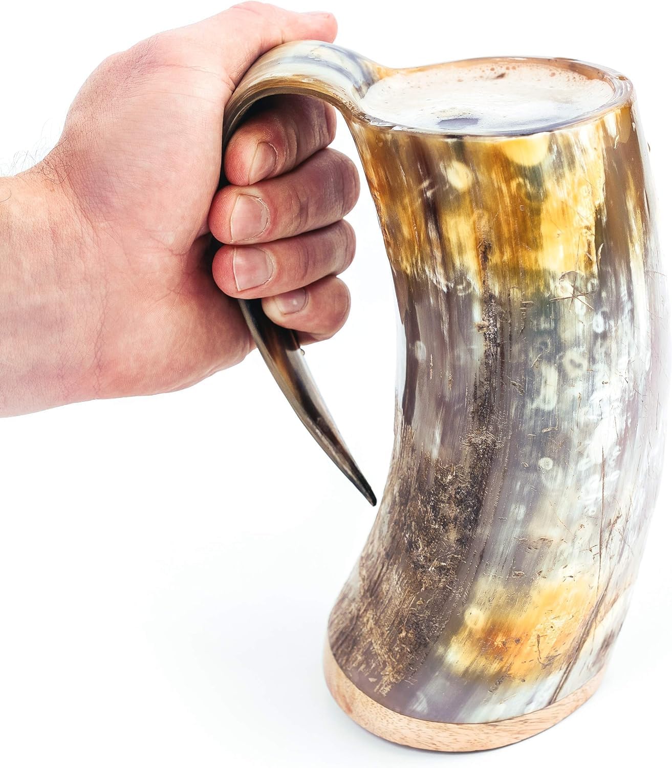 Norse Tradesman Original XL Viking Drinking Horn Mug - 100% Authentic Beer Horn Tankard With Natural Surface & Burlap Gift Sack | The Original, Low Polish, approx. 30 oz