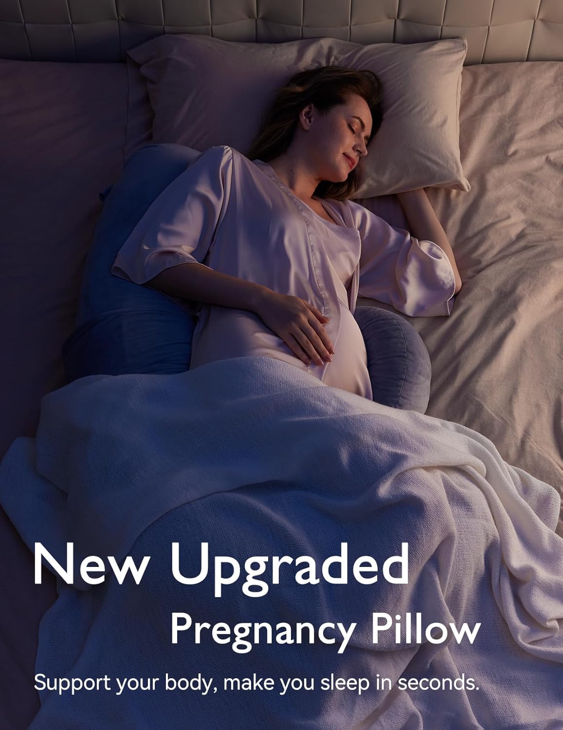 Momcozy Pregnancy Pillow - Original F Shaped Maternity Pillow with Adjustable Wedge | Full Body Support, Grey Velvet Cover