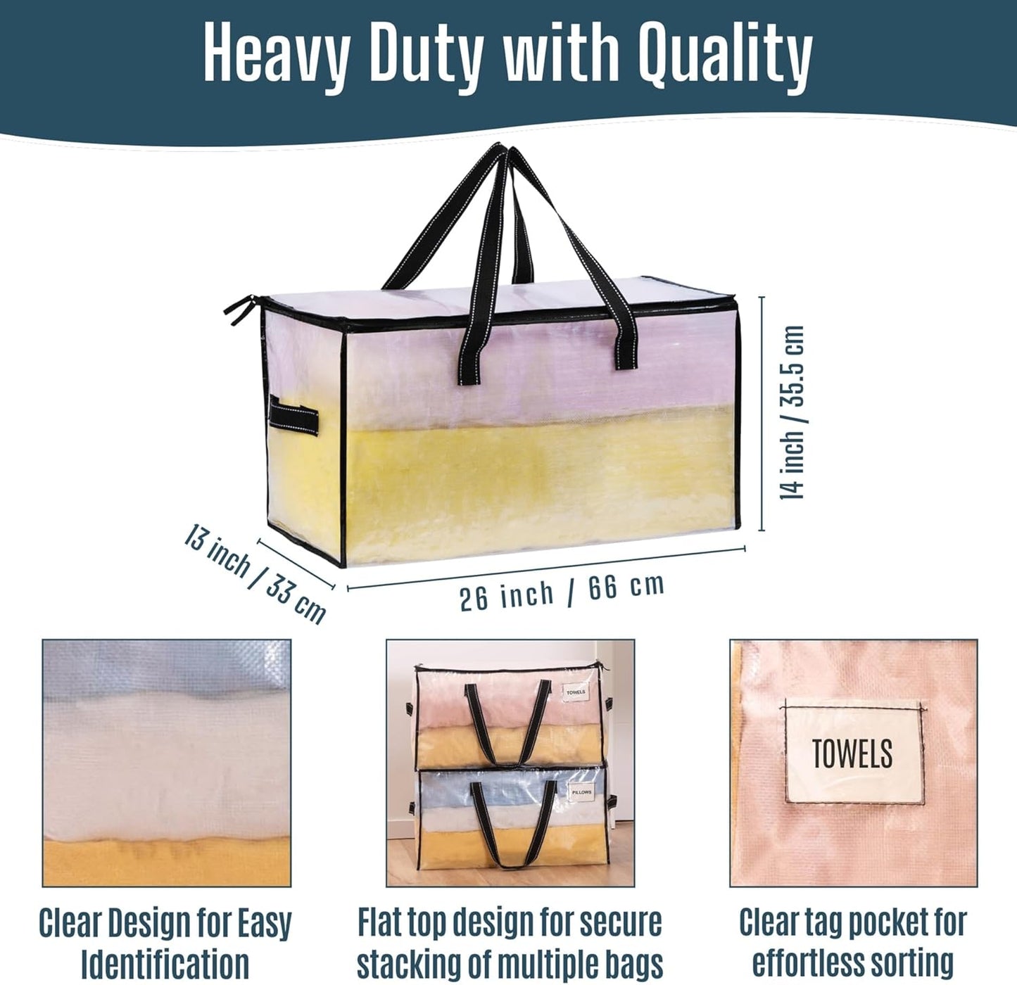 VENO Heavy Duty Moving Bags - Clear Storage Solution for Clothes & Comforters | 4 Pack