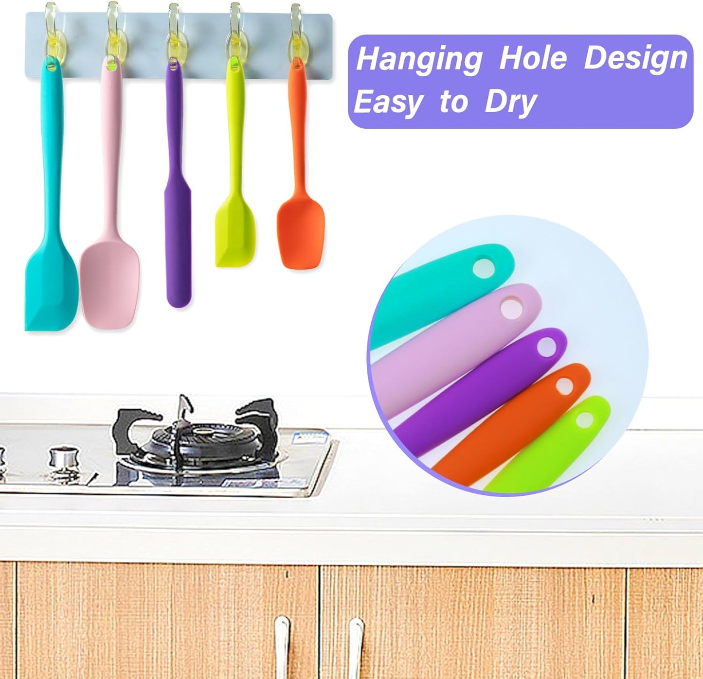 Skiennix Silicone Spatula Set - 5 Piece Food Grade Rubber Spatulas | High Heat Resistant, BPA-Free, Dishwasher Safe (Multicolor)