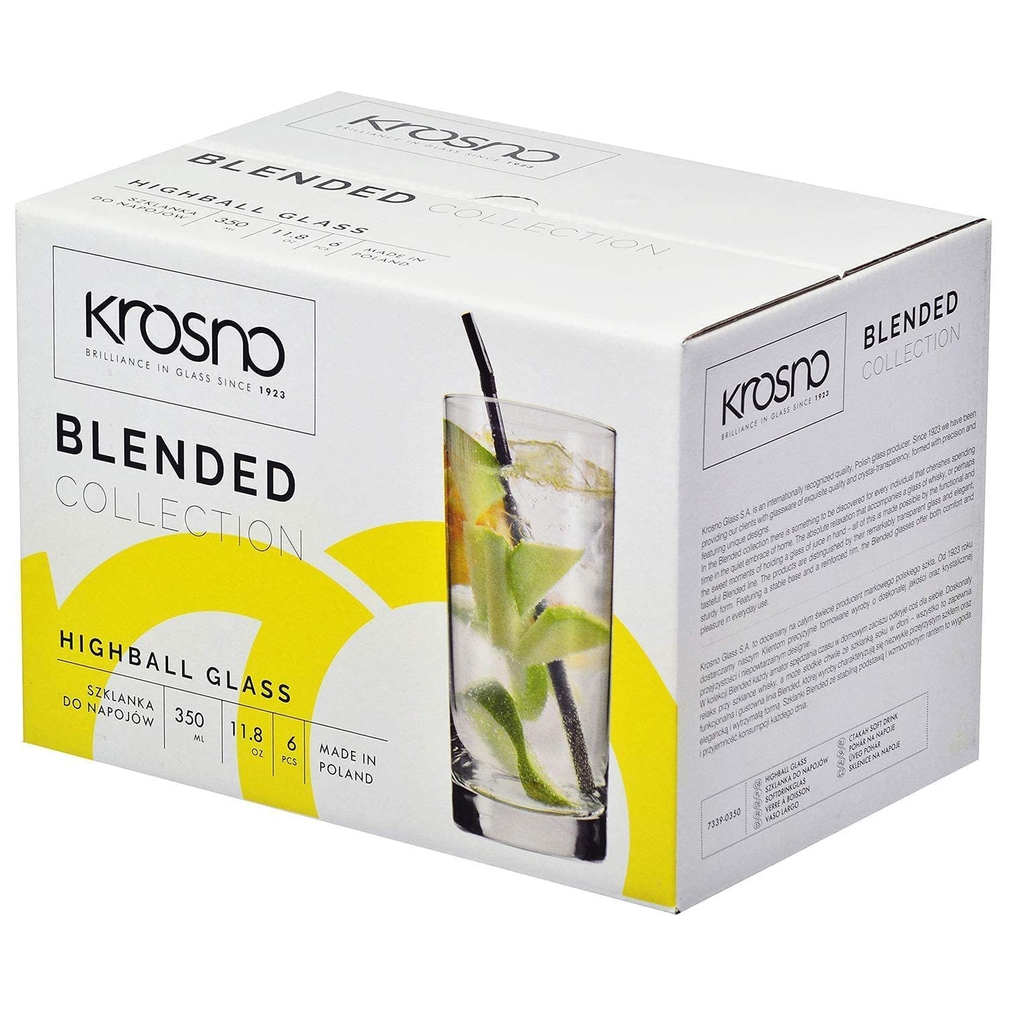 Krosno Highball Glasses, Set of 6, 11.8 oz, Blended Collection, Crystal Glass, Perfect for Everyday, Multipurpose Glasses, Dishwasher Safe, Made in Europe