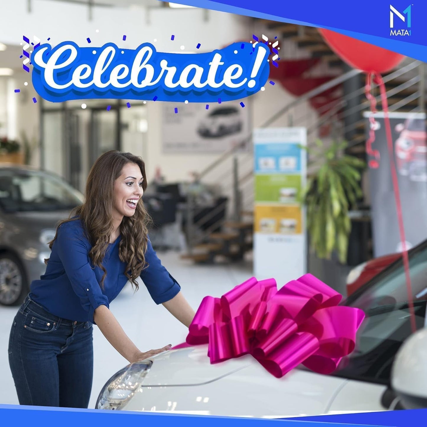 Mata1-USA Huge Pink Car Bow - 30 Inch Gift Wrapping Bow for Large Decorations | 12 Loops & Suction Cups