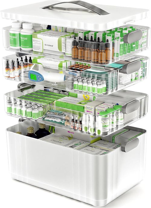 ARSTPEOE Medicine Organizer - 4-Tier Portable Cabinet with Handle | Versatile Medical Box for Home Use