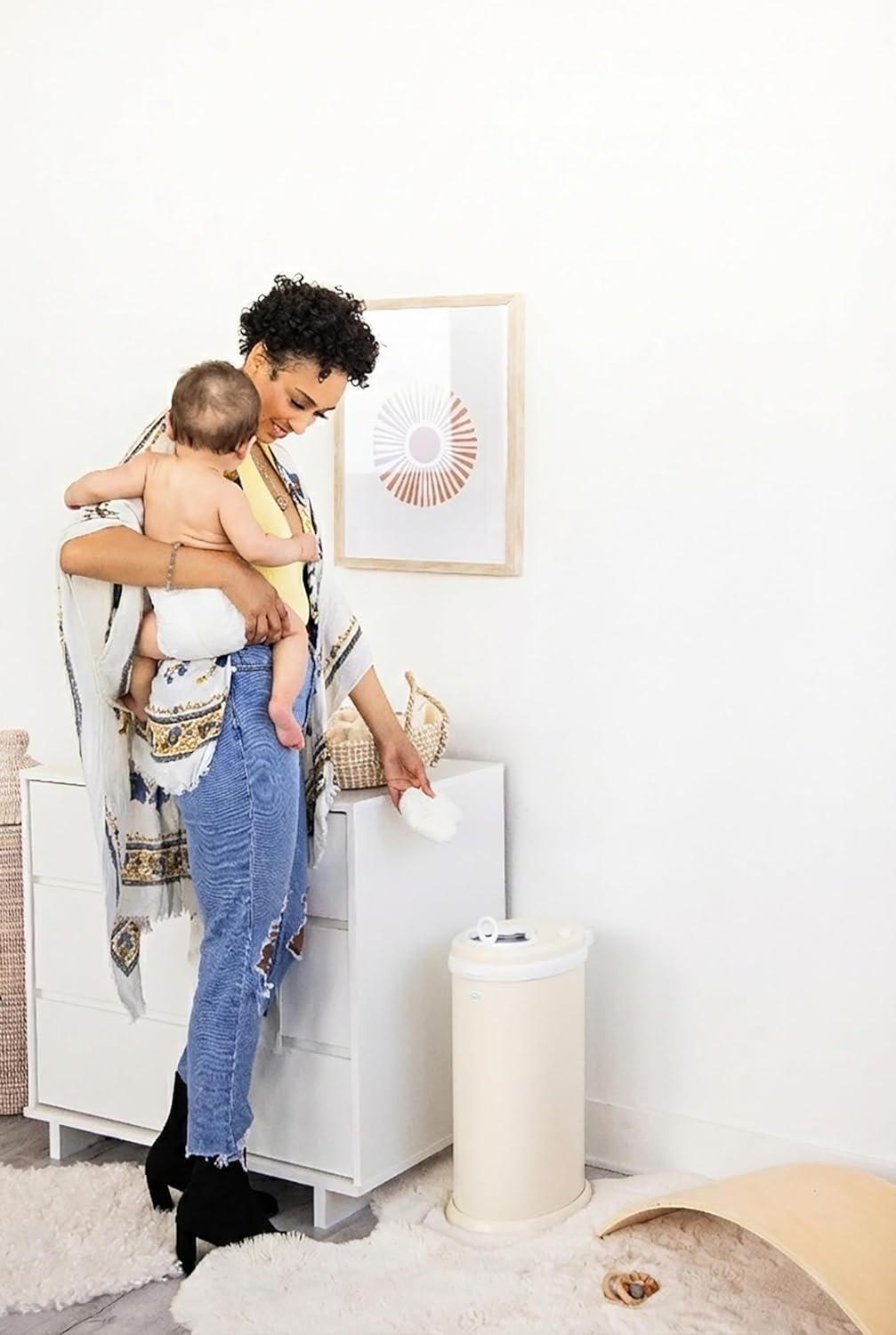 Ubbi Stainless Steel Diaper Pail - Odor Locking Design, No Special Bags Needed | Award-Winning Matte Ivory