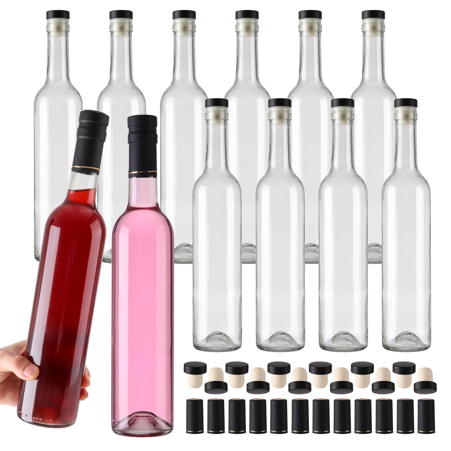 Alotpower Wine Bottles 12oz with T-top Caps & Seal Shrink Capsules Caps12Pack, 375 ml Glass Bottles for Wine Making,Empty Glass Bottles with Cork for Kefir,Beverages,Kombucha(12fl.oz/375ml)