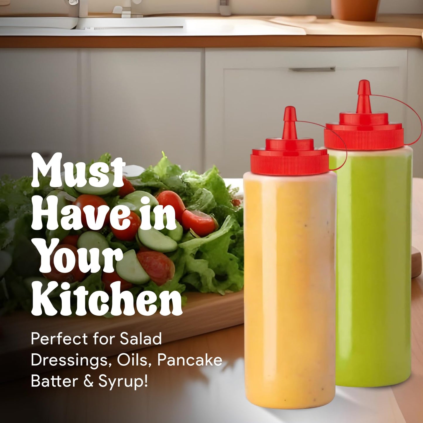 Norcalway 24 oz Large Condiment Squeeze Bottles for Sauces - Leak Proof - 4 Pack (XL)