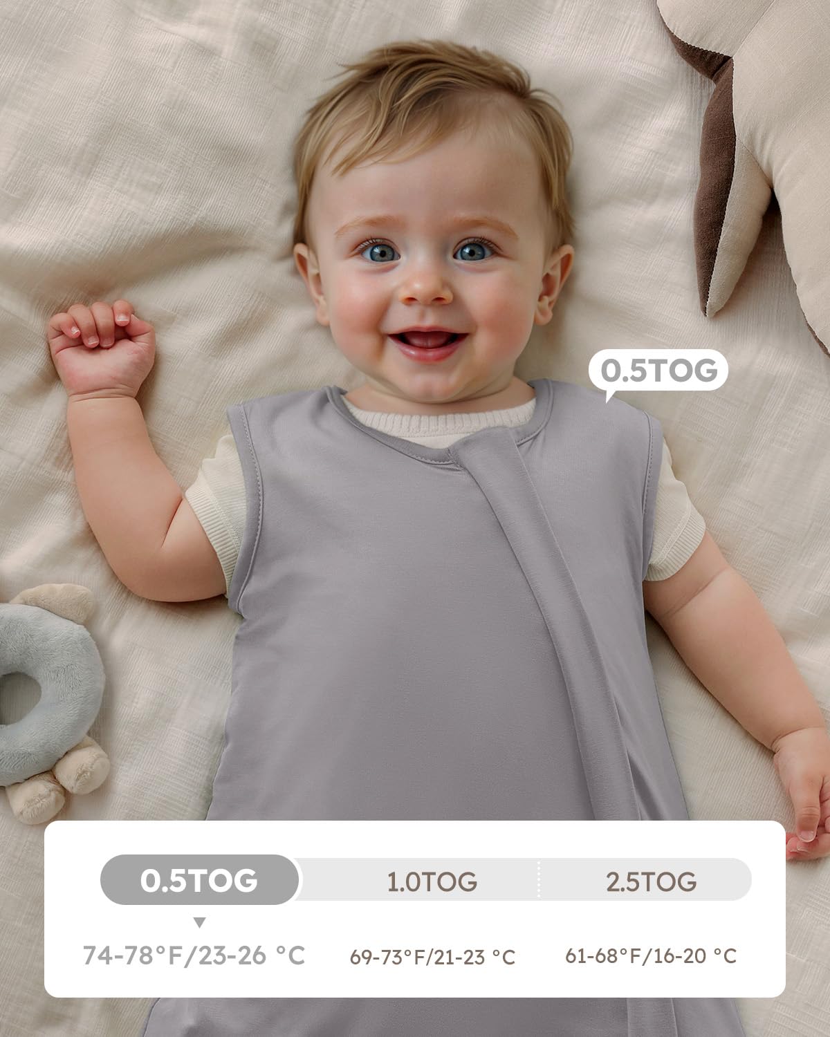 Yoofoss Rayon Made from Bamboo Baby Sleep Sack 6-12 Months TOG 0.5 Baby Wearable Blanket, Super Soft Infant Toddler Sleeping Sack 2-Way Zipper, Grey&Animals