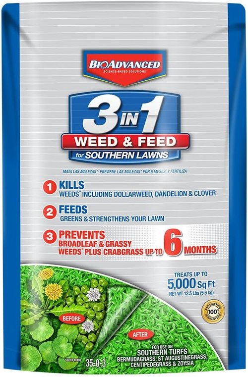 BioAdvanced 3-In-1 Weed and Feed Granules - Perfect for Southern Lawns, 12.5 lb Covers 5,000 Sq Ft
