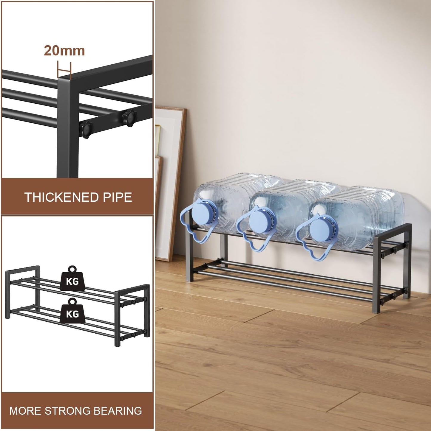 Skiennix 2-Tier Expandable Shoe Rack - Adjustable Heavy-Duty Metal Organizer for Entryway | Black