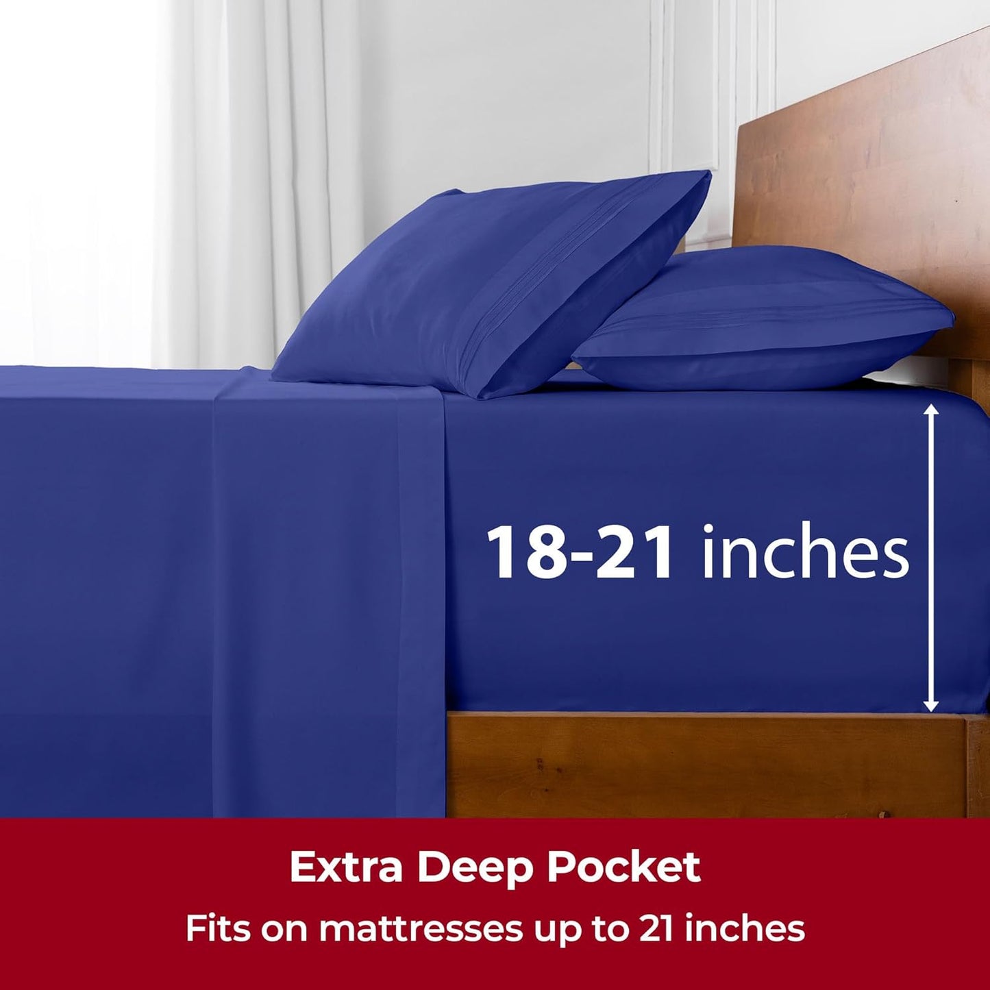 Mellanni Extra Deep Queen Sheets - Hotel Luxury Bedding Set | Ultra Soft, Cooling, Wrinkle & Stain Resistant (Royal Blue)