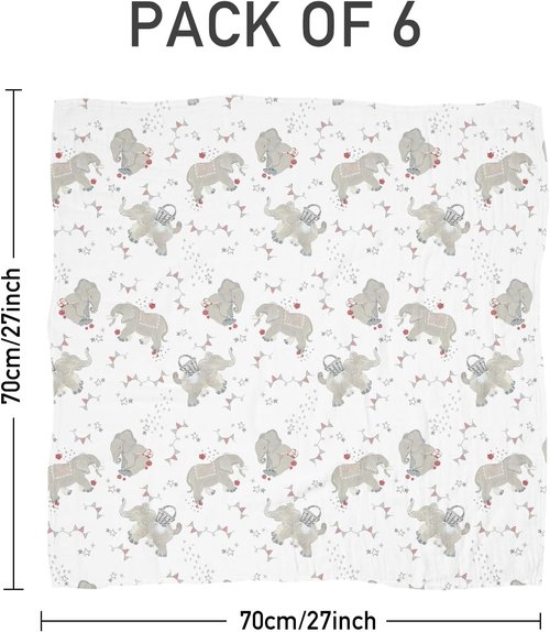 Graceful Baby Burp Cloths - Large 27 x 27 Inches | 6 Pack Soft Muslin Burping Rags for Newborns
