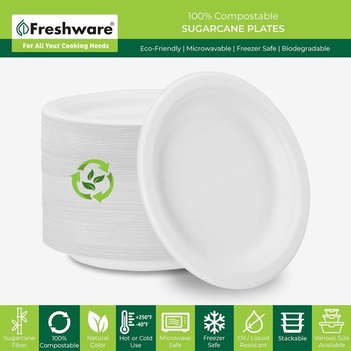 Freshware Paper Plates - Biodegradable 10" Disposable Dinner Plates | Heavy-Duty, Microwave & Freezer Safe - 150-Pack
