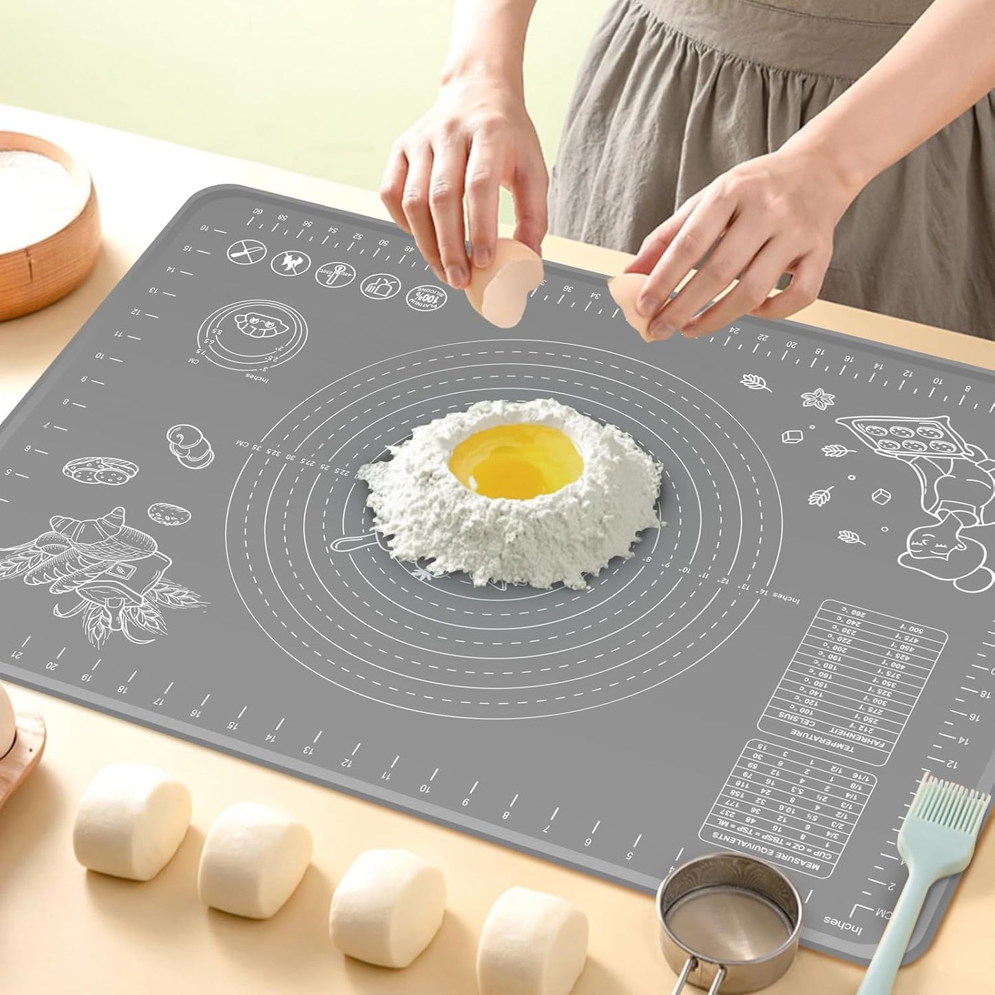 Skiennix Silicone Baking Mat - Extra Thick Non-Stick Pastry Mat with Measurements | 32x24 Inch for Easy Dough Rolling