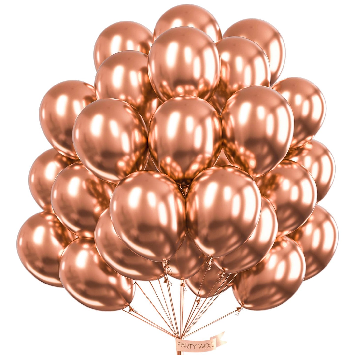 PartyWoo Rose Gold Balloons 100pcs 12 Inch Metallic Chrome Rose Gold Balloons for Wedding Sweet 16 Baby Shower Bridal Shower Bridgerton Floral Girl Birthday Party Decorations Rose Gold-G107