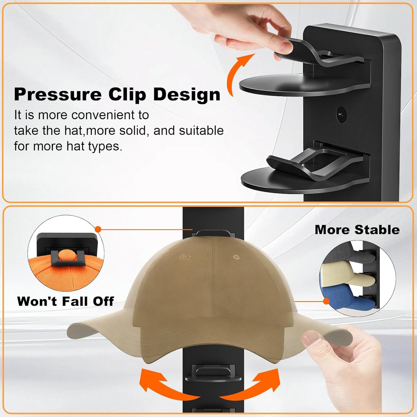 Skiennix Hat Organizer | 2-Pack Baseball Cap Rack with Strong Adhesive & Screw-in Holders for Closet & Bedroom