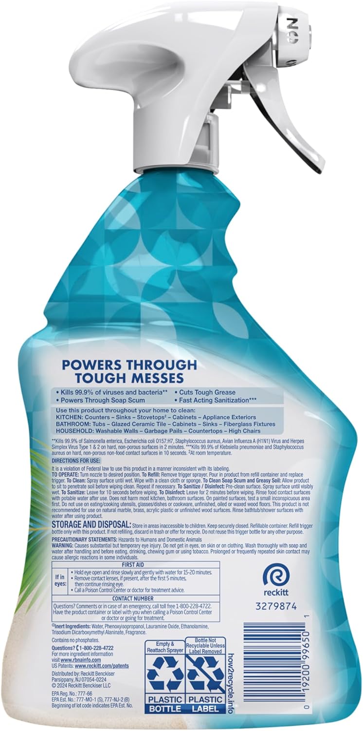 Lysol All-Purpose Cleaner Spray - Multi-Purpose Disinfectant for Kitchen & Bathroom | Coconut & Sea Minerals, 32 Fl Oz
