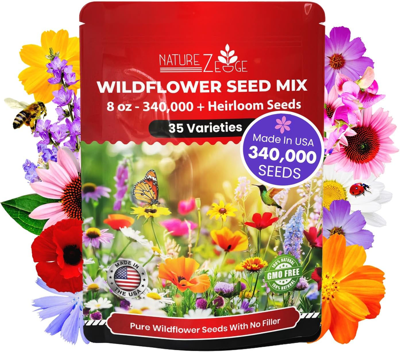 NatureZ Wildflower Seeds - 35 Varieties of Perennial & Annual Flowers | 1/2 lb Bulk Pack (340,000 Seeds)