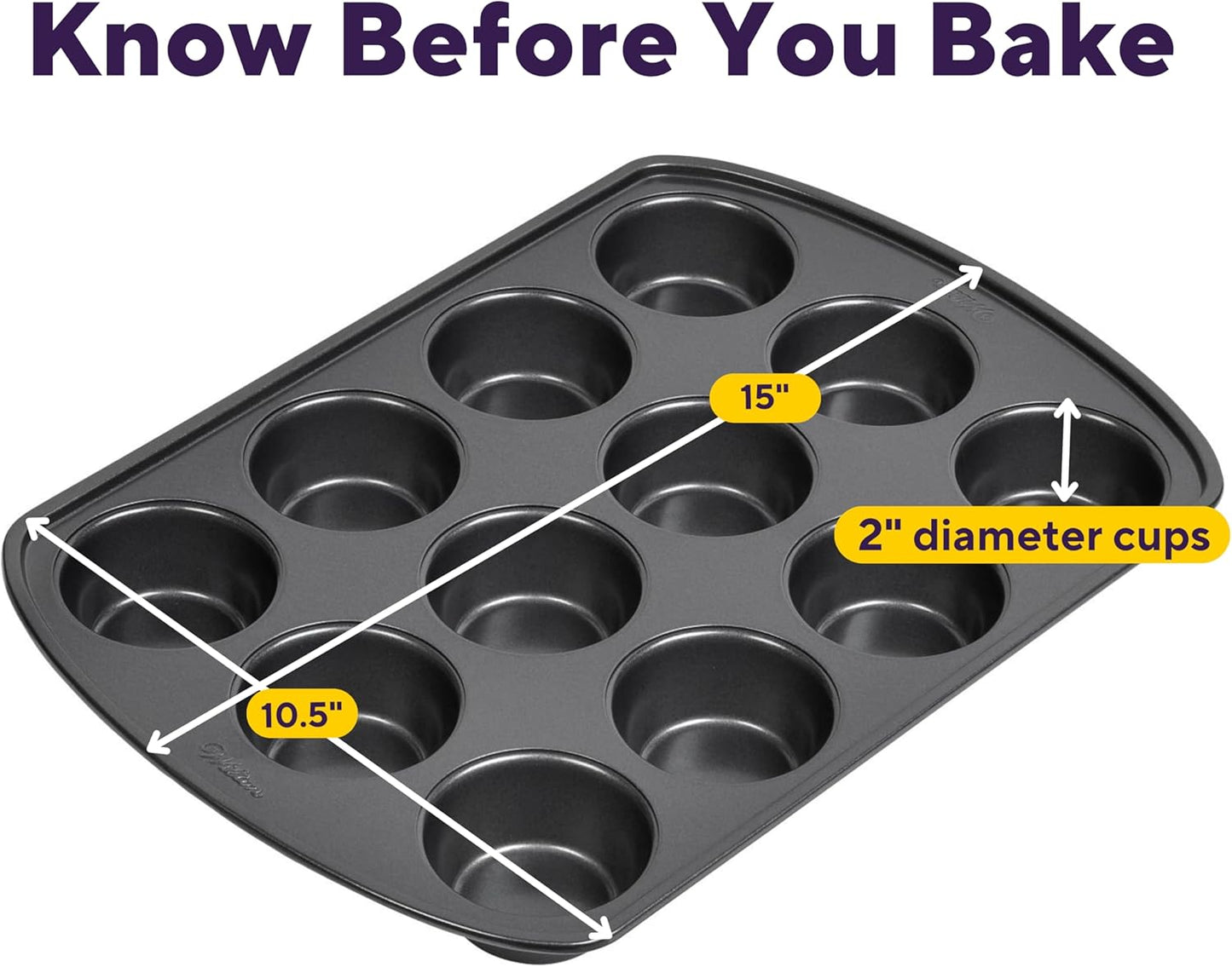 Wilton Gold Non-Stick Muffin Pan | PFAS-Free, Dent Resistant, Dishwasher Safe - 12 Cup, 10.5 x 15 x 2 Inches