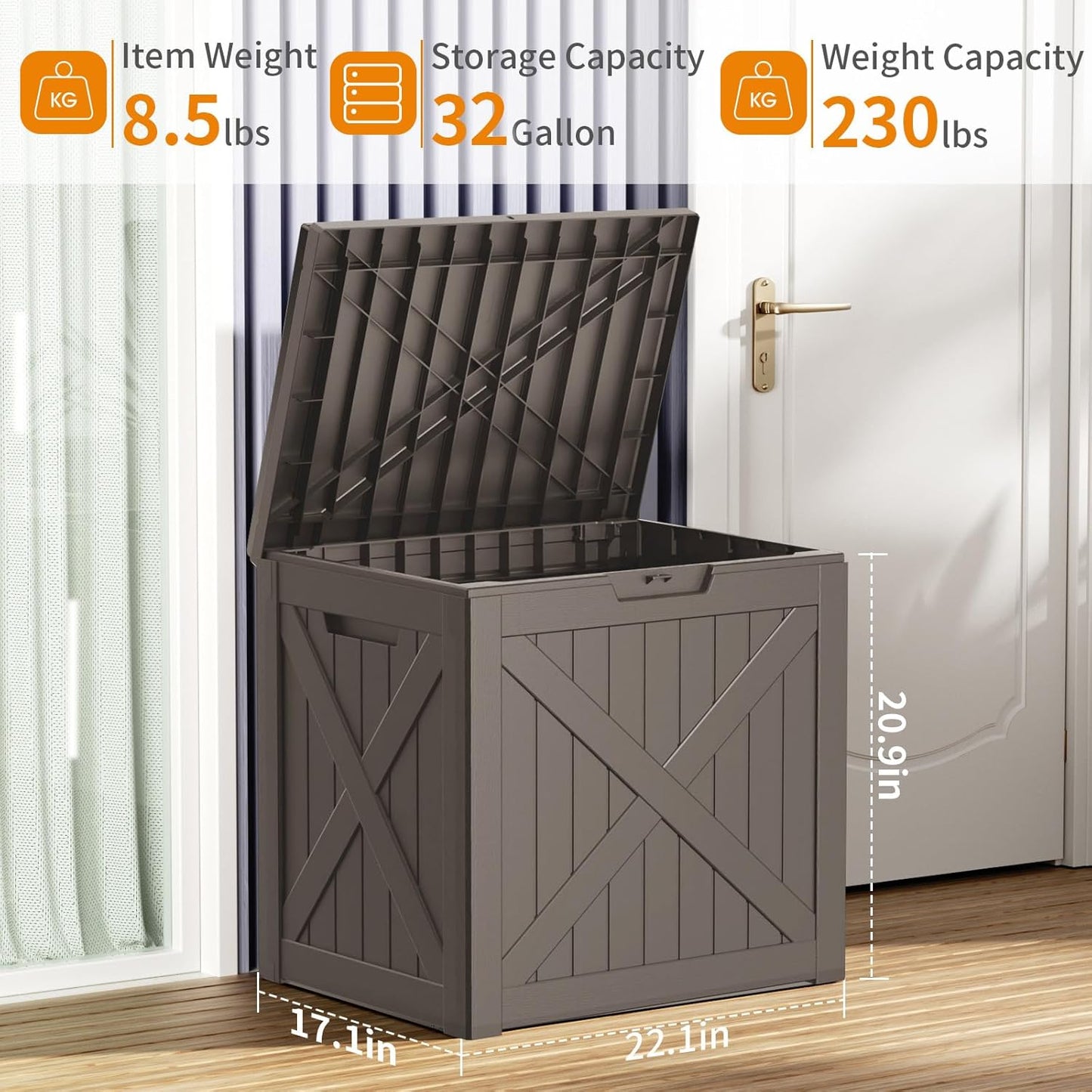 Regine Switzerland 32 Gallon Outdoor Deck Box - Lockable Waterproof Storage for Garden Tools & Cushions | Grey
