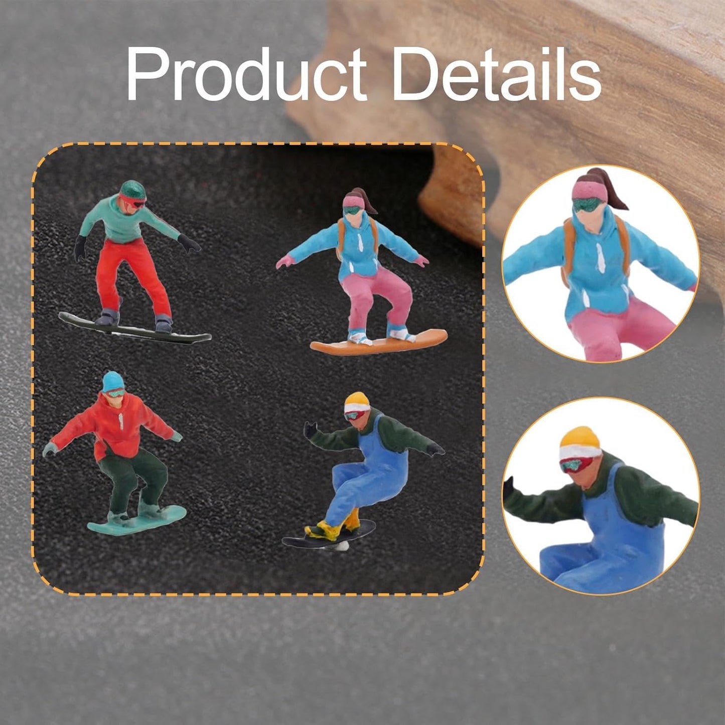 Menolana Miniature Skier Figurines - 4Pcs 1/64 Scale Snowboarding Models for Dollhouse Decor