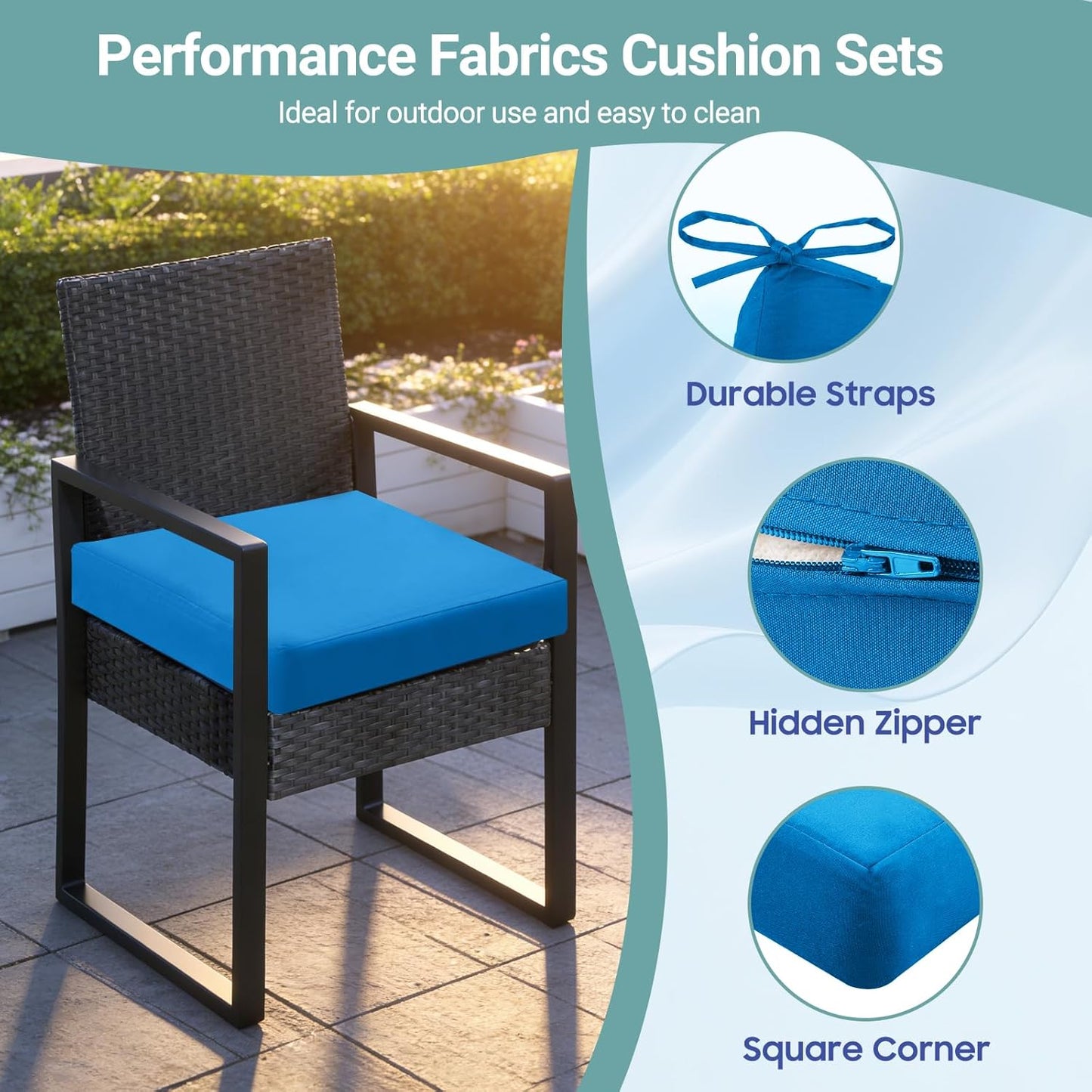 Skiennix Outdoor Seat Cushion Set - Water-Resistant & Fade-Resistant, 19 x 19 in, 2PC with Removable Cover & Adjustable Straps